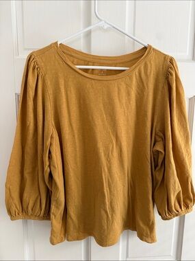 a.n.a Mustard Puff Sleeve 3/4 Sleeve Top, L/XL